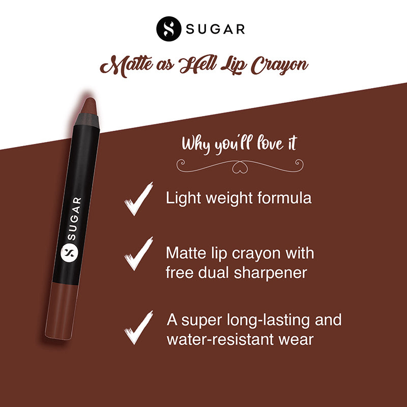 Sugar Matte As Hell Crayon Lipstick With Free Sharpener - 26 Vianne Rocher (Deep Chocolate Brown) (2.8G)-2