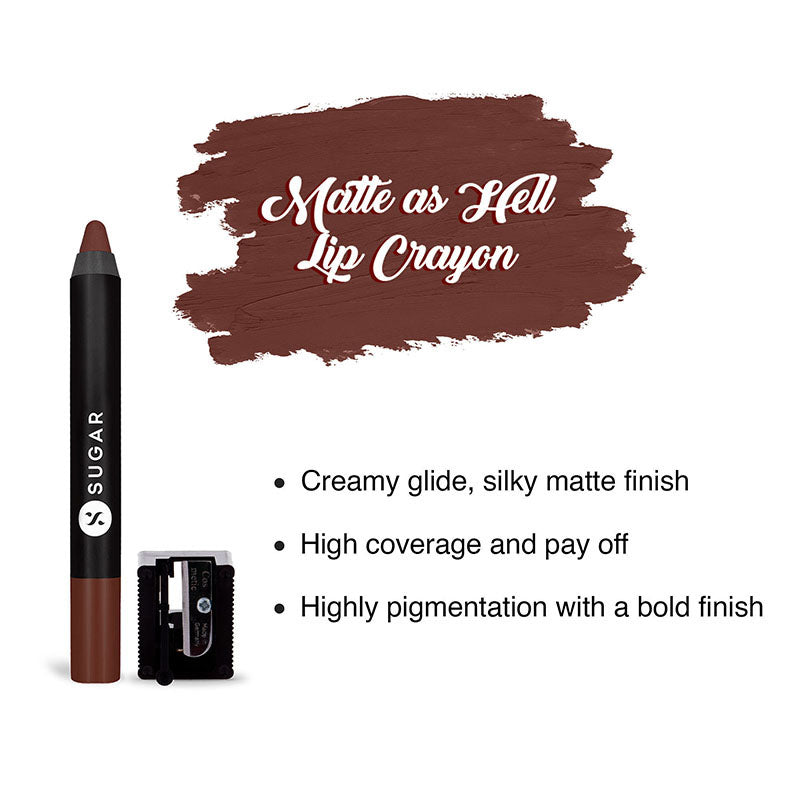 Sugar Matte As Hell Crayon Lipstick With Free Sharpener - 26 Vianne Rocher (Deep Chocolate Brown) (2.8G)-3