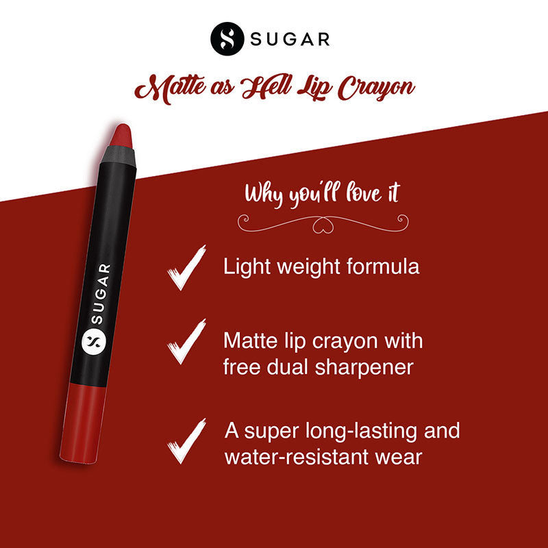 Sugar Matte As Hell Crayon Lipstick With Free Sharpener - 34 Cherry Ames (Cool-Toned Red) (2.8G)-2