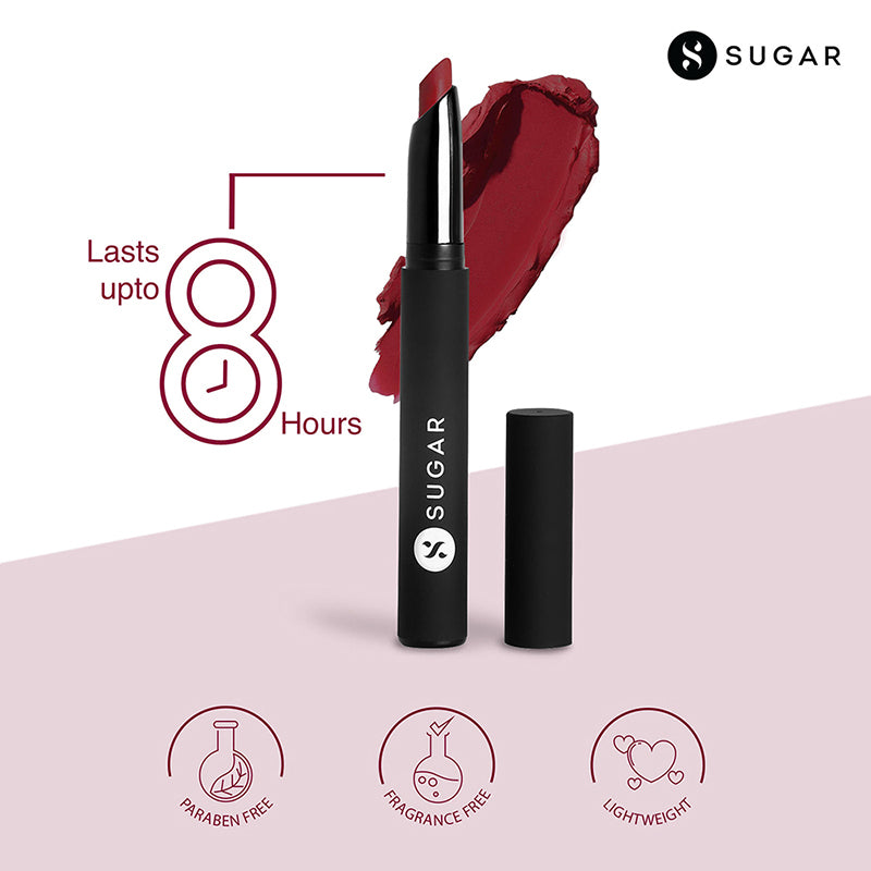 Sugar Matte Attack Transferproof Lipstick - 04 Maroon Vibe (Dark Red) (2G)-9