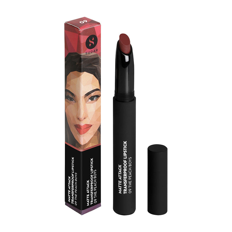 Sugar Matte Attack Transferproof Lipstick - 09 The Peach Boys (Midtoned Peach With Hints Of Red And Brown) (2G)-7