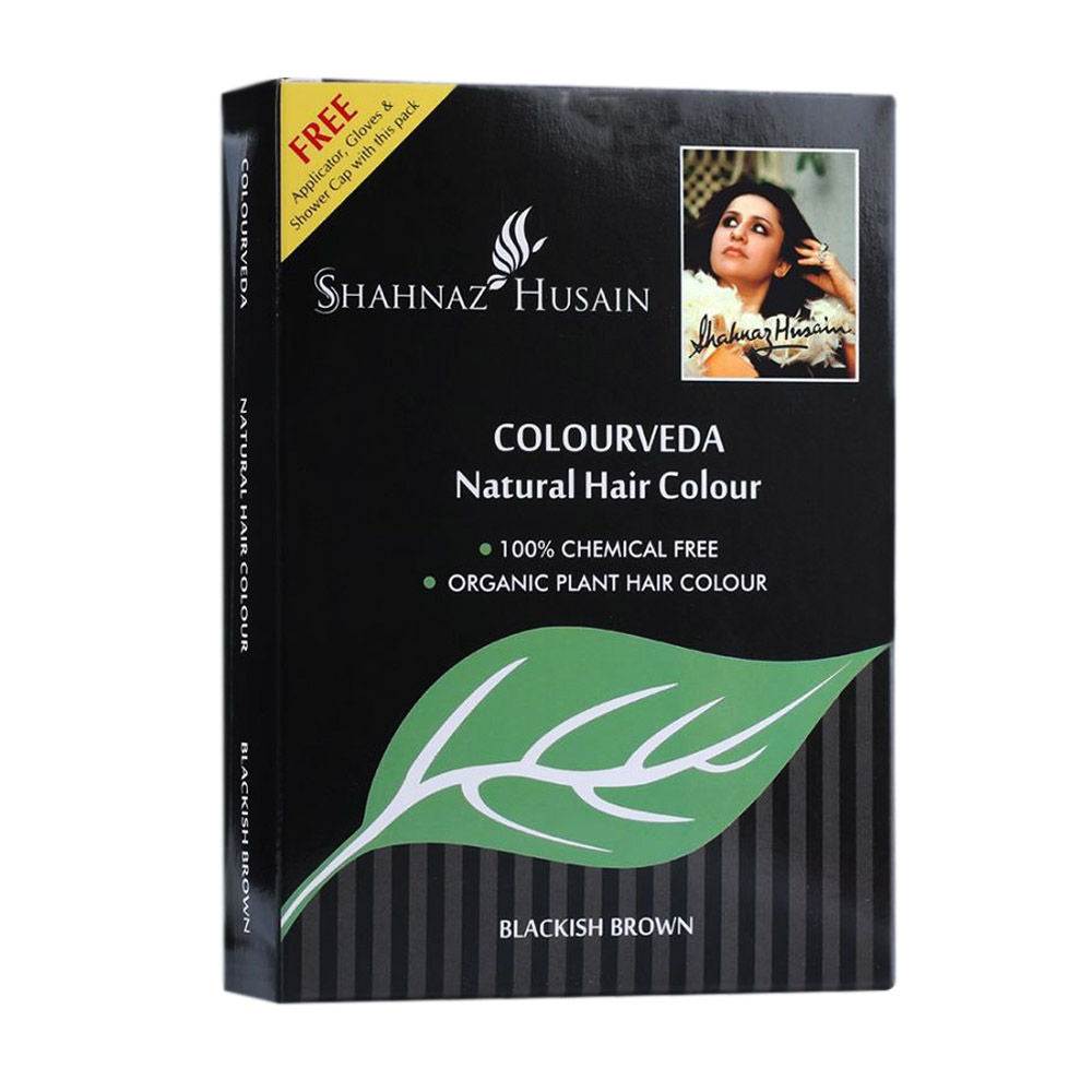 Shahnaz Husain Colourveda Natural Hair Colour Blackish Brown + Free Applicator- Gloves & Shower Cap With This Pack (100G)