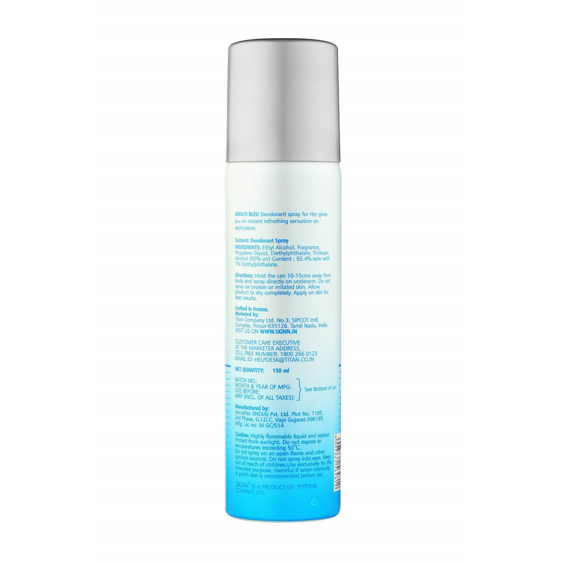 Skinn By Titan Deodorant Spray Amalfi Bleu For Women (150Ml)-2