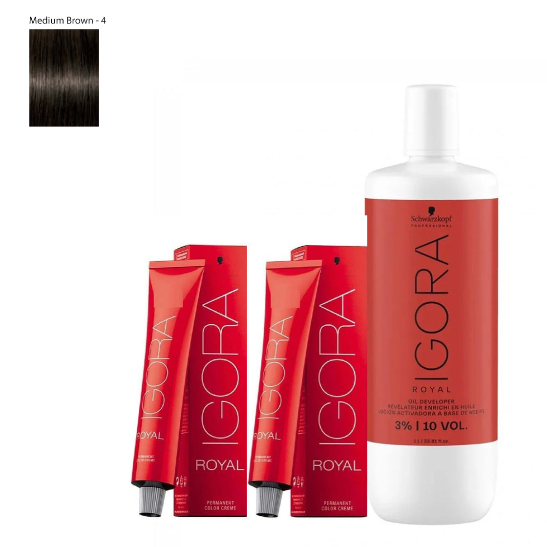 Schwarzkopf Igora Hair Color 4-0 Medium Brown 2pcs+ Developer and Allure Dye Brush HD-01 Combo