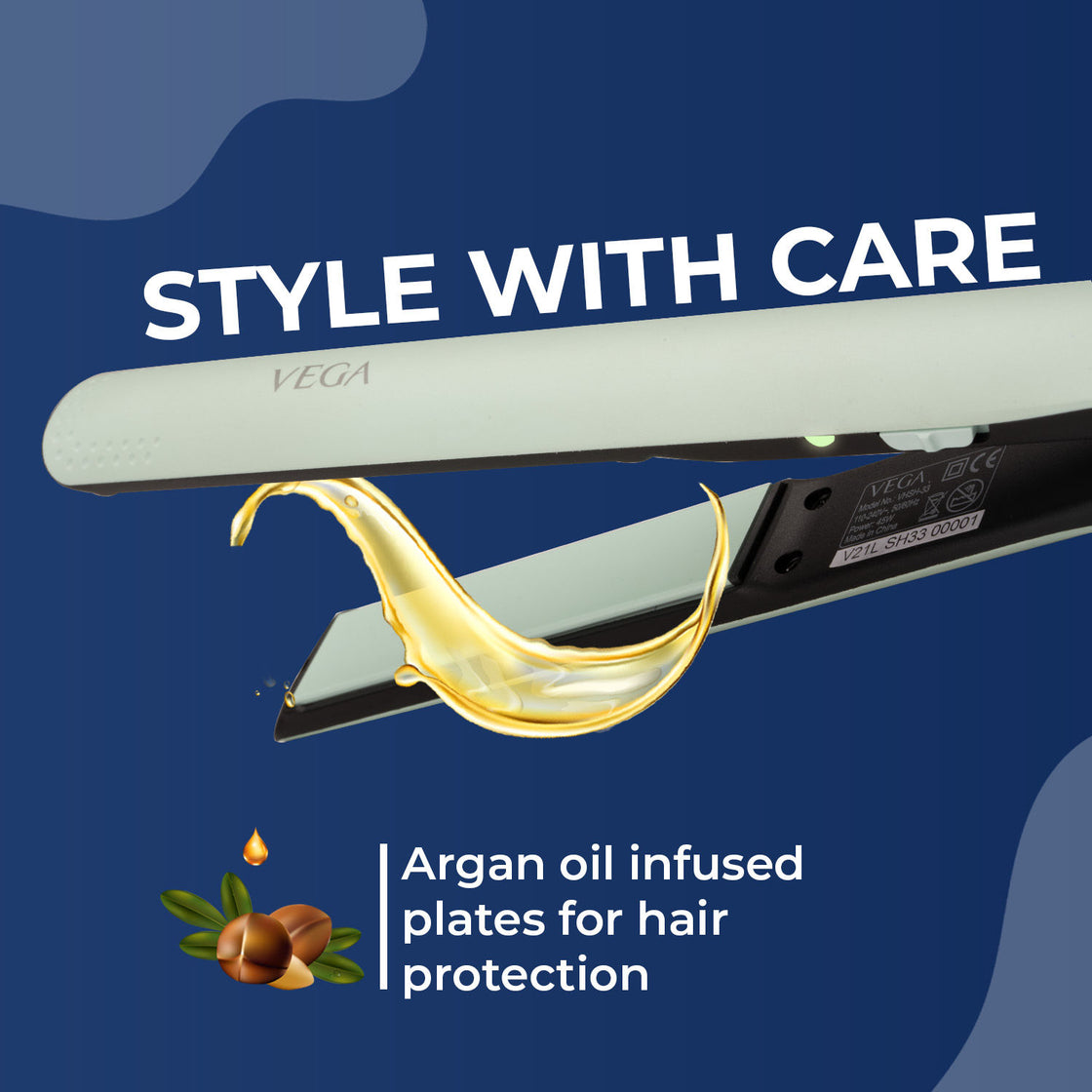 Vega Argan Shine Hair Straightener With Argan Oil Infused 3D Floating Plates - Green (Vhsh-33)-2