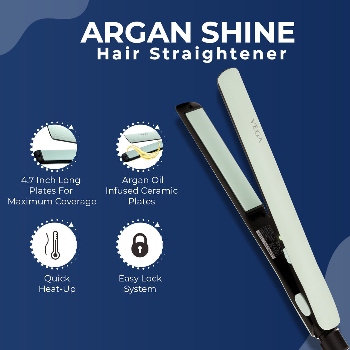 Vega Argan Shine Hair Straightener With Argan Oil Infused 3D Floating Plates - Green (Vhsh-33)-4