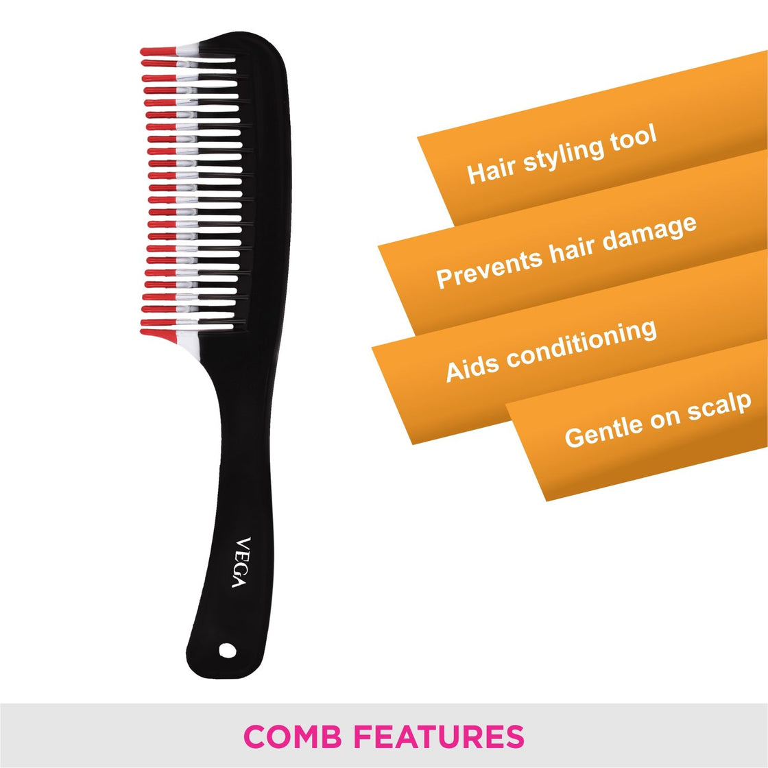 Vega Basic Regular Comb -1265 (Color May Vary)-4