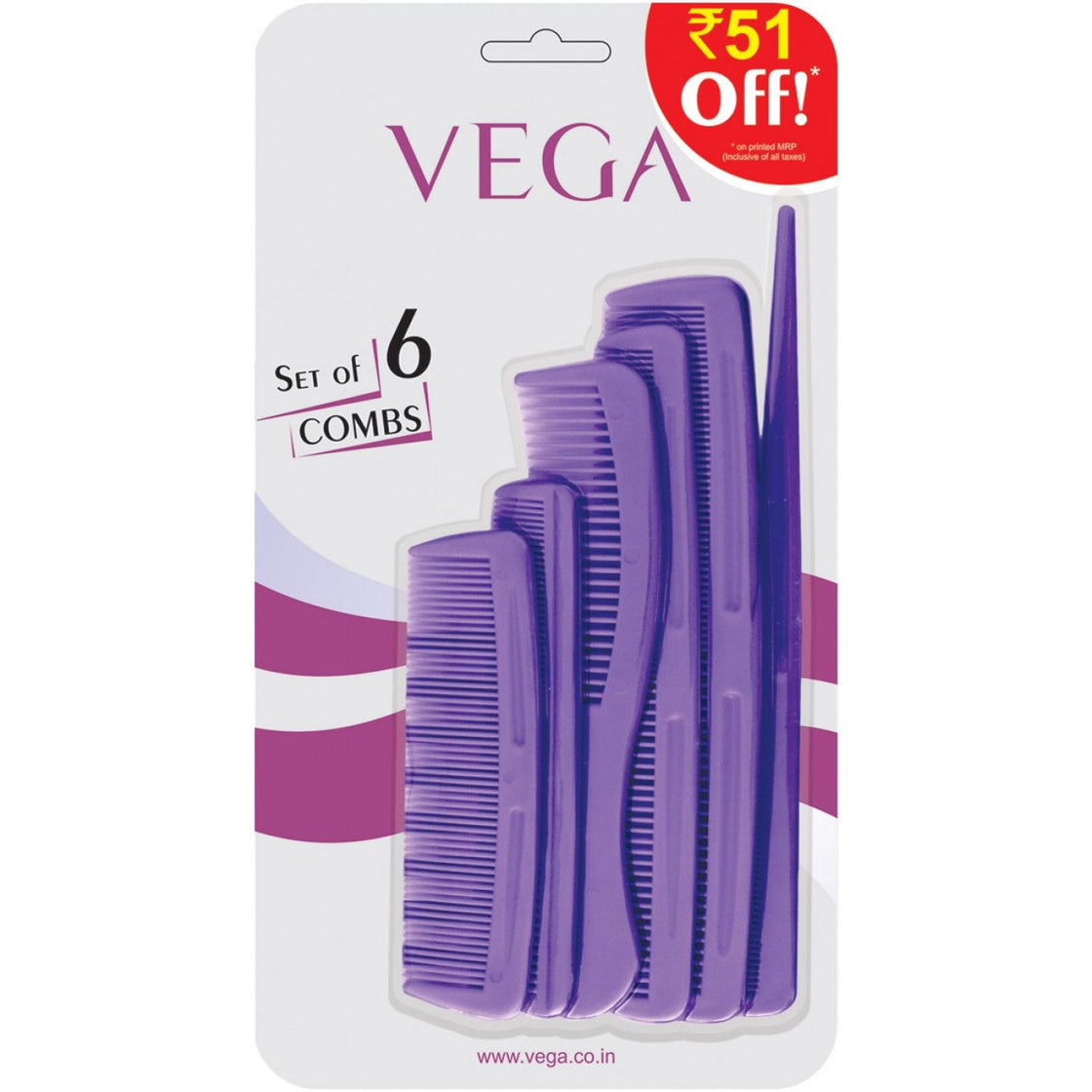 Vega Combs - Set Of 6 (Off Rs.51/-) (Hcs-02) (Color May Vary)