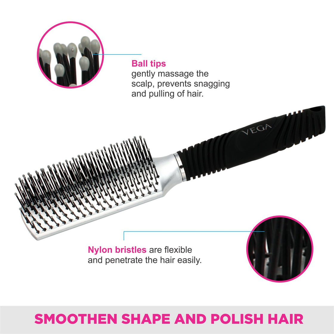 Vega Hair Brush Set + Free Small Hair Brush Worth Rs.140 Inside This Pack (Hsb-01)-3