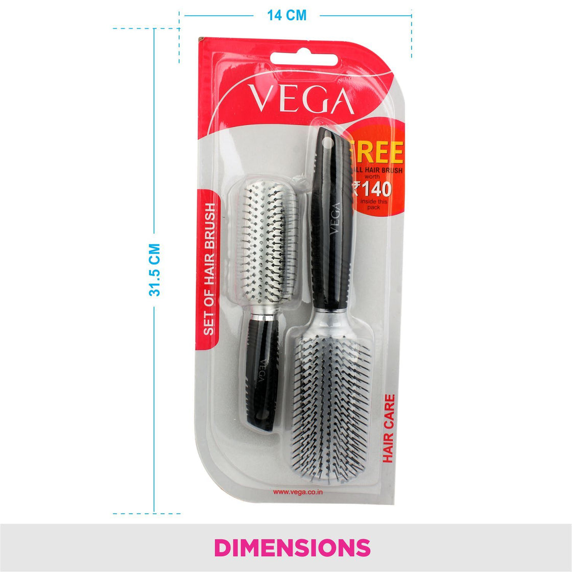 Vega Hair Brush Set + Free Small Hair Brush Worth Rs.140 Inside This Pack (Hsb-01)-4