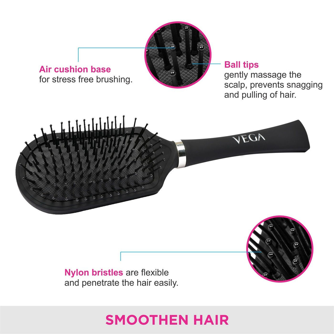 Vega Hair Cushioned Brush E5-Cb (Long Handle)-4