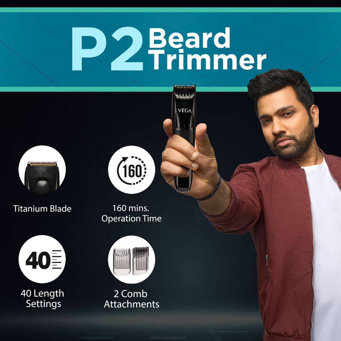 Vega Power Series P-2 Beard Trimmer For Men - Black (Vhth-26)-5
