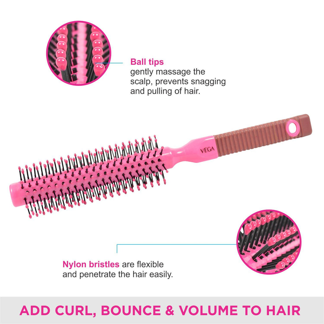 Vega R1-Rbb Round Hair Brush (Color May Vary)-4