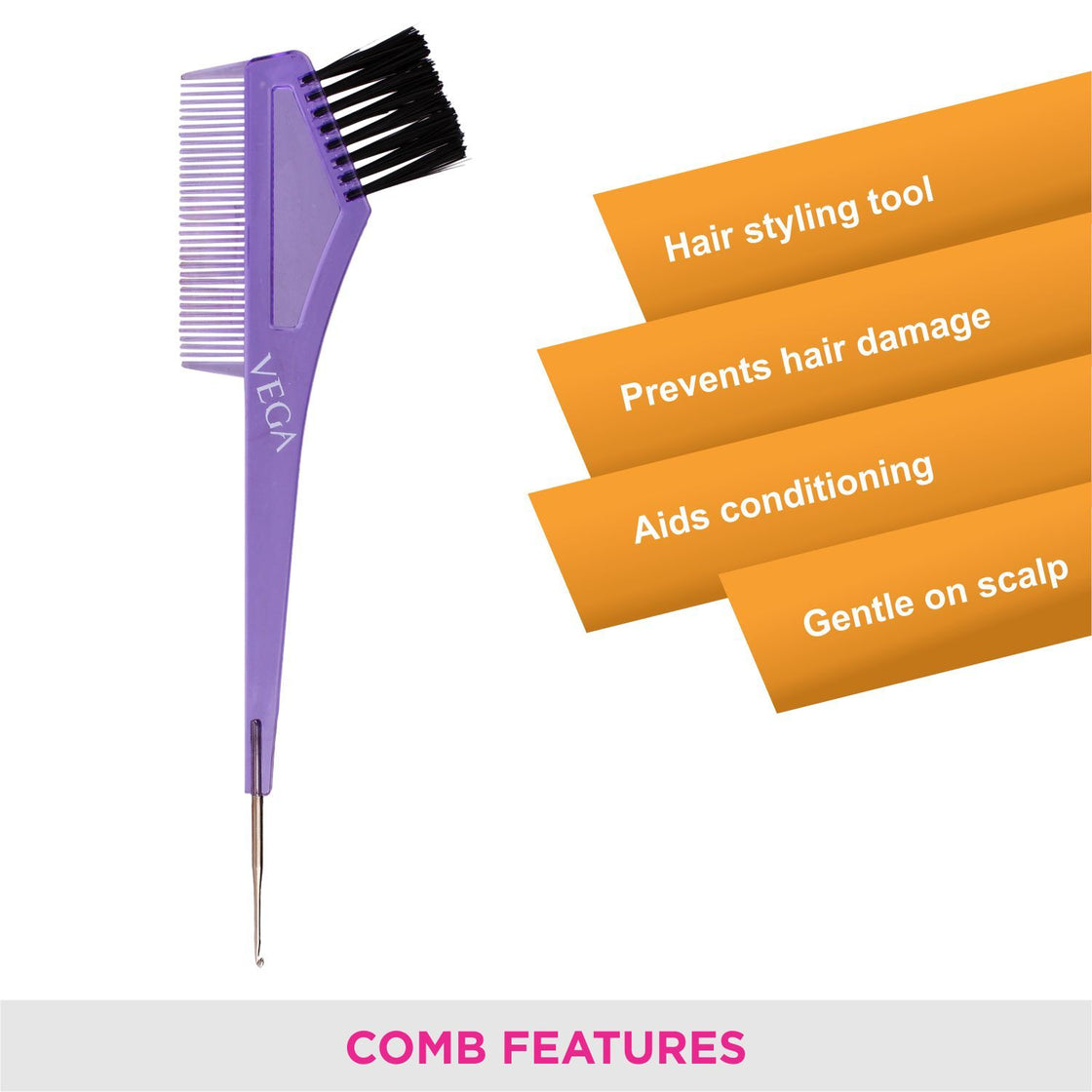 Vega Regular Comb With Dye Brush (1293 N) (Colour May Vary)-4