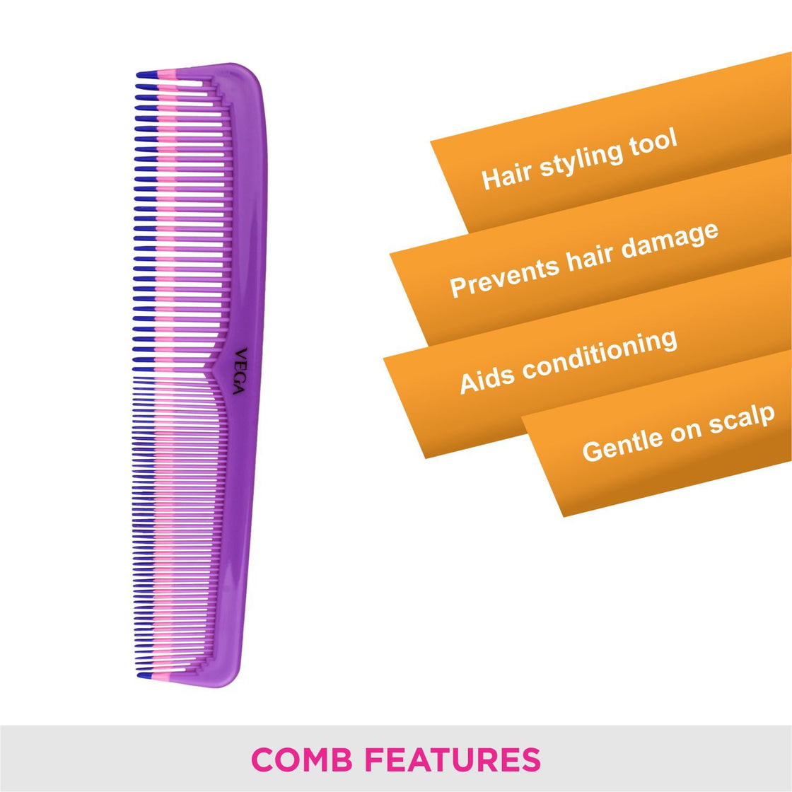Vega Regular Hair Comb -1299 (Color May Vary)-4