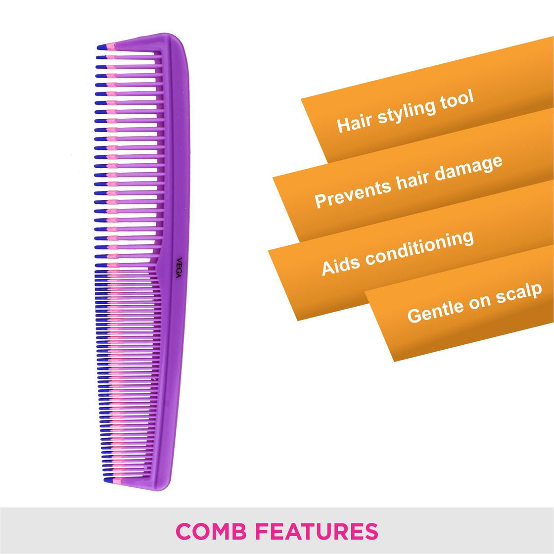 Vega Regular Hair Medium Comb-1279 (Color May Vary)-4