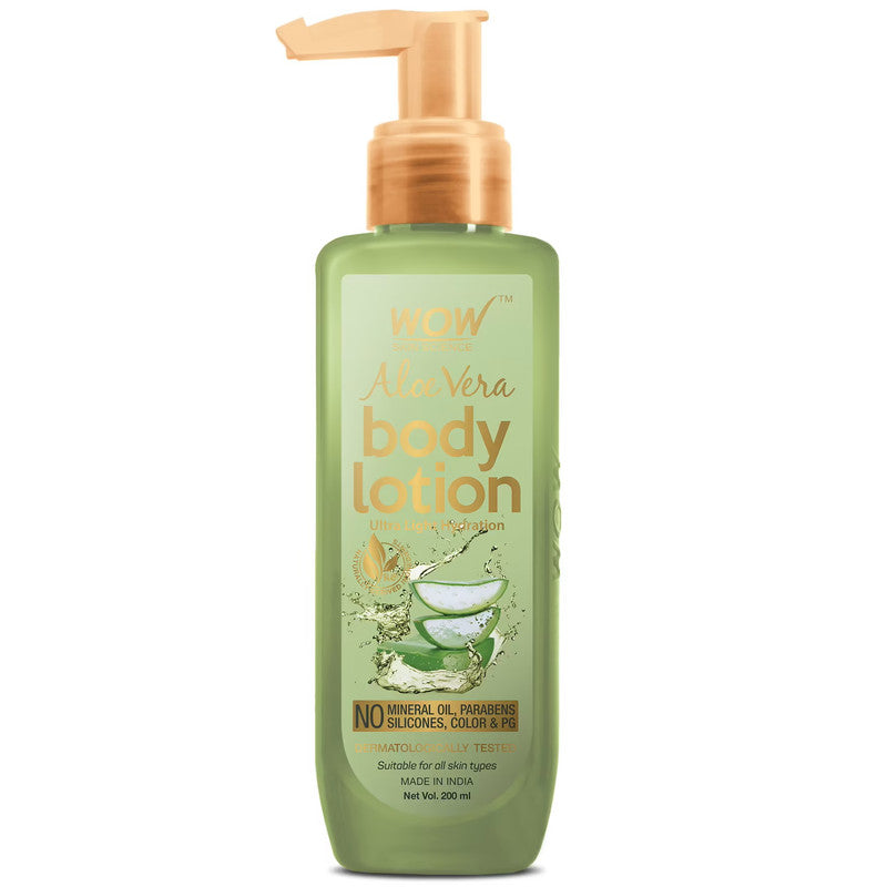 Wow Skin Science Aloe Vera Body Lotion Ultra Light Hydration - No Mineral Oil, Parabens (200 Ml)