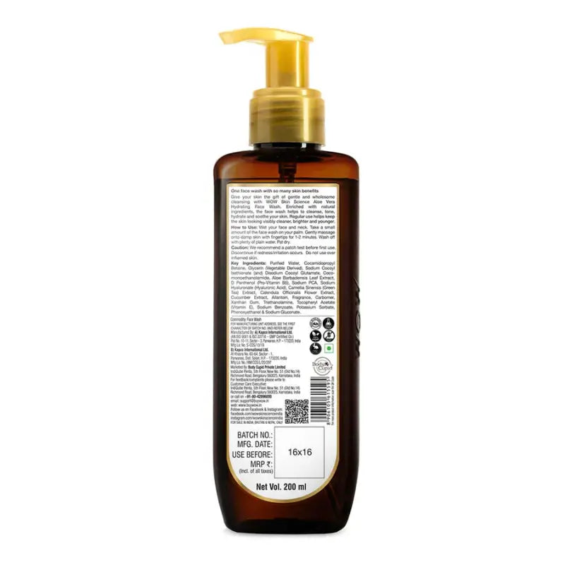 Wow Skin Science Aloe Vera Hydrating Gentle Face Wash Bottle (200 Ml)-2