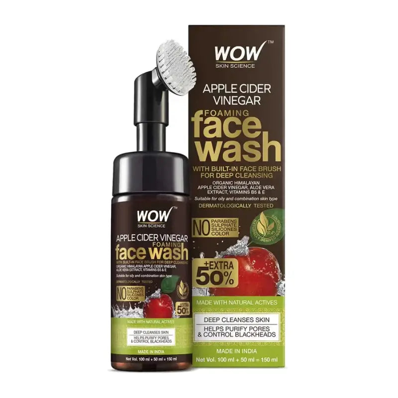 Wow Apple Cider Vinegar Foaming Face Wash With Built In Face Brush (150 Ml)