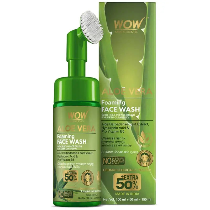 Wow Skin Science Foaming Aloe Vera Face Wash For Pimples, Dry & Oily Skin (150 Ml)