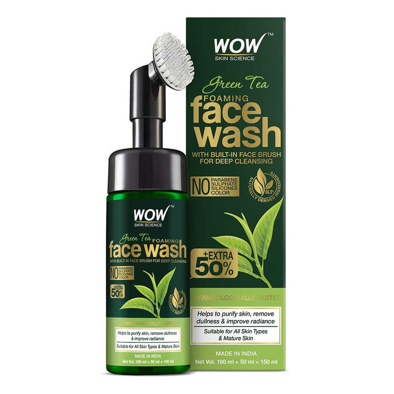 Wow Skin Science Green Tea Foaming Face Wash Brush (150 Ml)