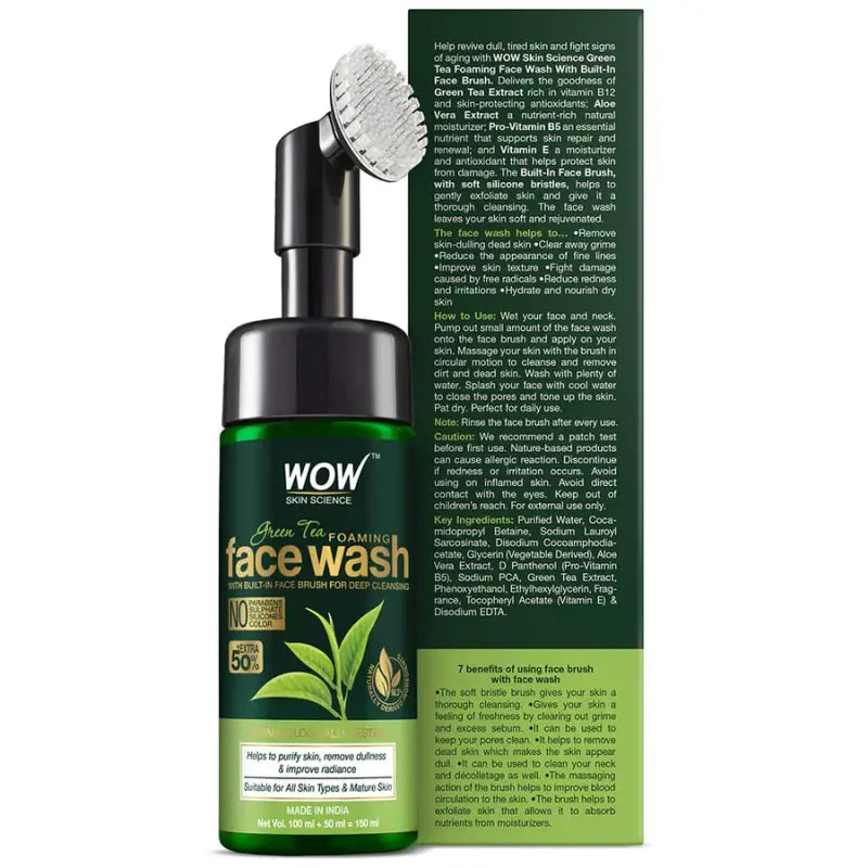 Wow Skin Science Green Tea Foaming Face Wash Brush (150 Ml)-2