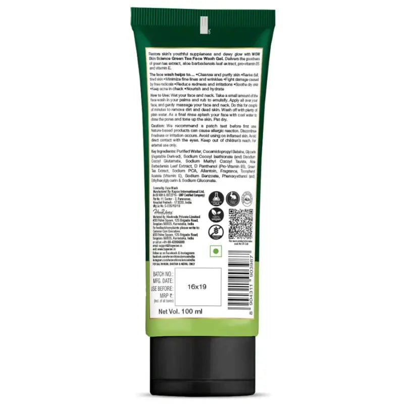 Wow Skin Science Green Tea Foaming Face Wash Tube (100 Ml)-2
