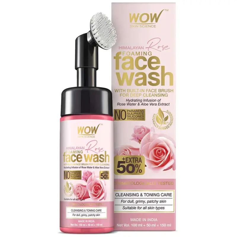 Wow Skin Science Himalayan Rose Foaming Face Wash With Built-In Face Brush (150 Ml)