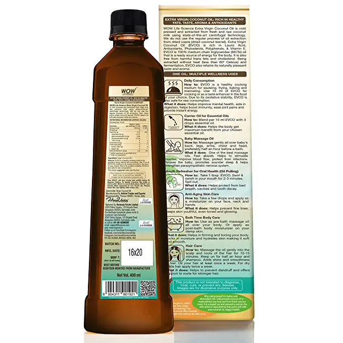 Wow Life Science Extra Virgin Coconut Oil For Skin, Hair And Cooking (400 Ml)-4