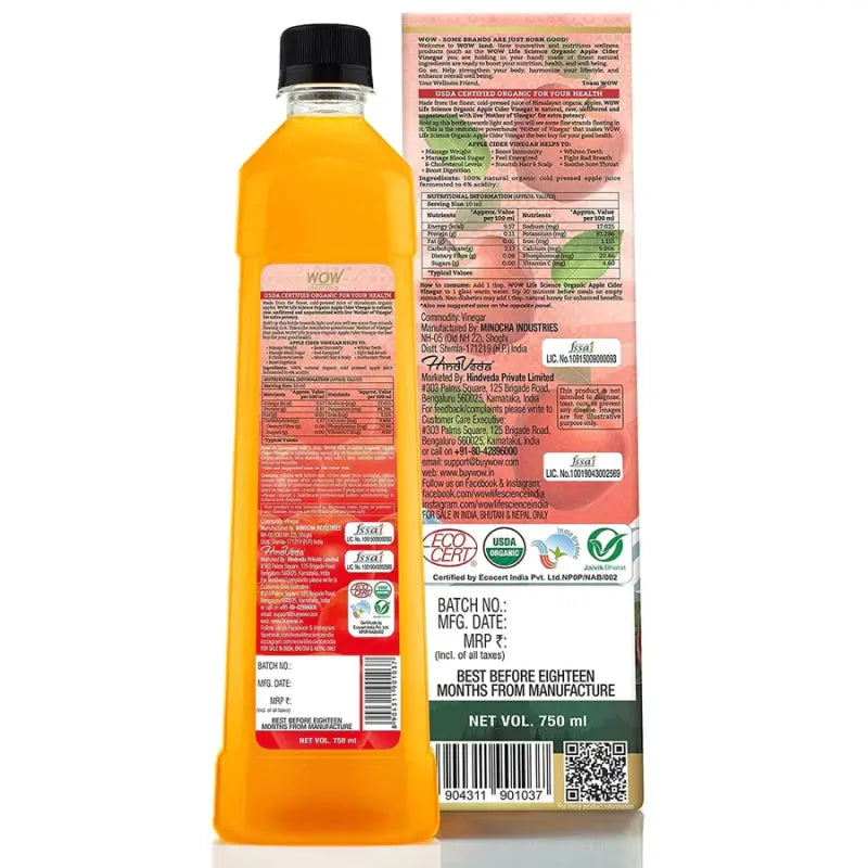 Wow Life Science Organic Apple Cider Vinegar (750 Ml)-4