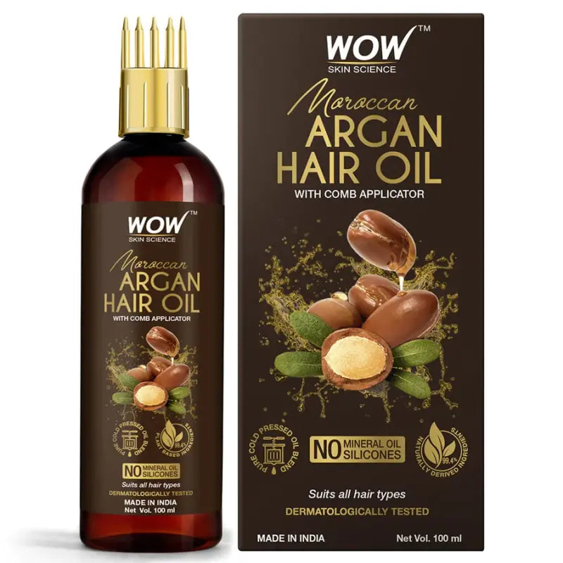Wow Skin Science Moroccan Argan Hair Oil - With Comb Applicator (100 Ml)