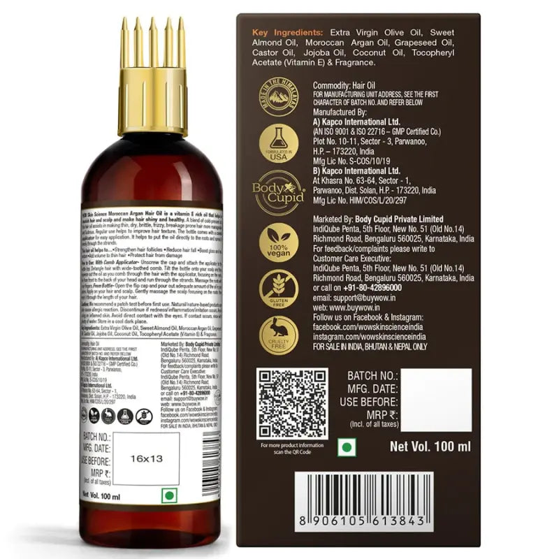 Wow Skin Science Moroccan Argan Hair Oil - With Comb Applicator (100 Ml)-2