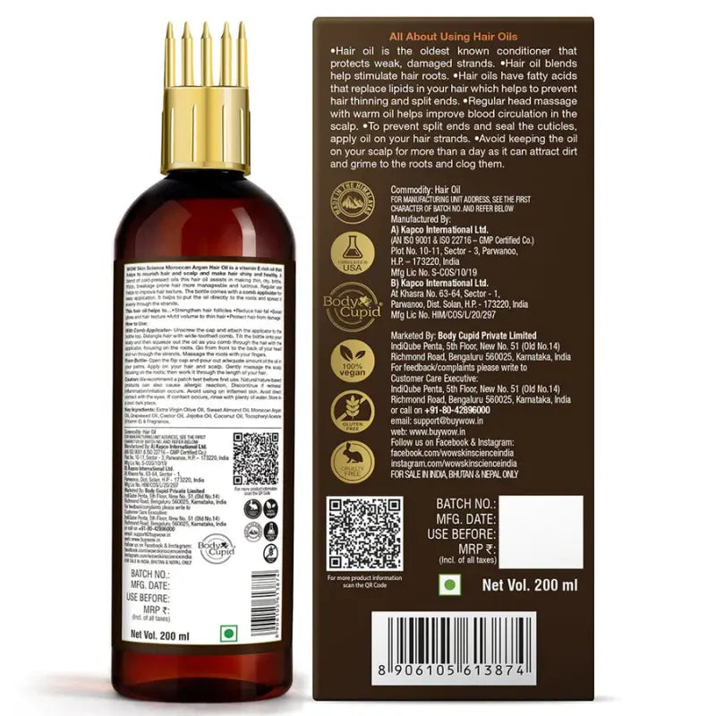 Wow Skin Science Moroccan Argan Hair Oil - With Comb Applicator (200 Ml)-2