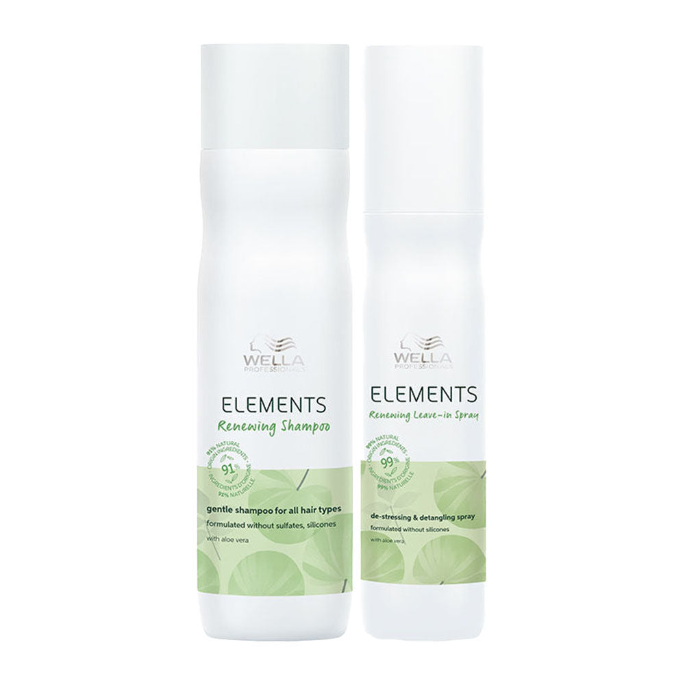 Wella Professionals Elements Renewing Shampoo And Renewing Leave-In Spray For All Hair Types (2 Pcs)