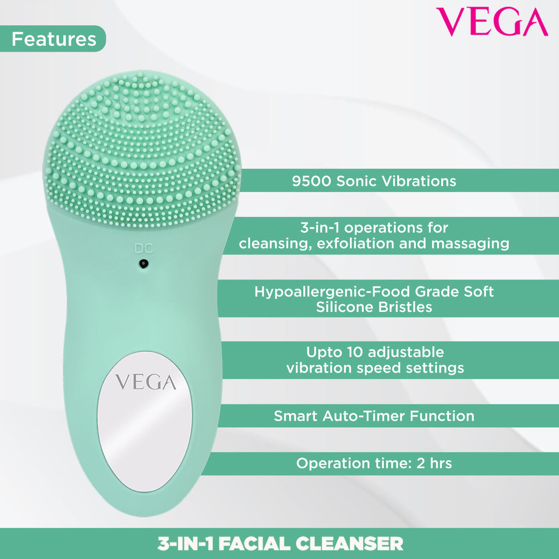 Vega 3 In 1 Facial Cleanser With Sonic Vibration Technique (Vhfc-02)-5