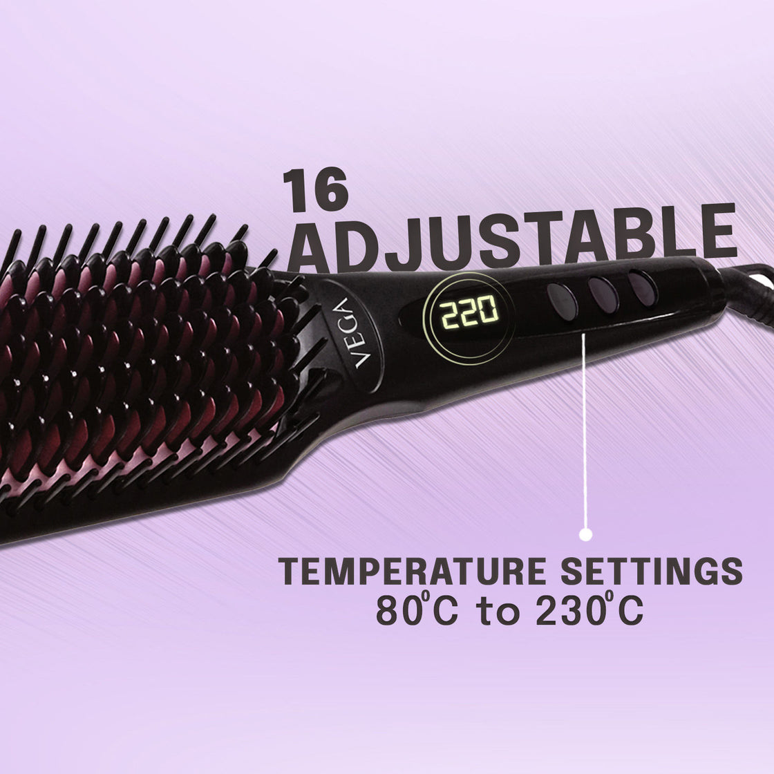 Vega Black Shine Hair Straightening Brush With Ionic Technology & 16 Temprature Settings (Vhsb-04)-2