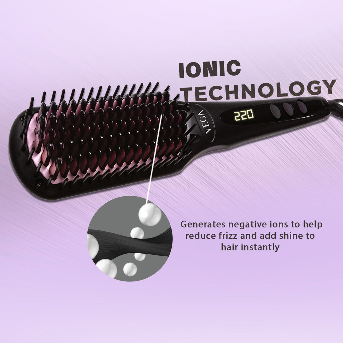 Vega Black Shine Hair Straightening Brush With Ionic Technology & 16 Temprature Settings (Vhsb-04)-3