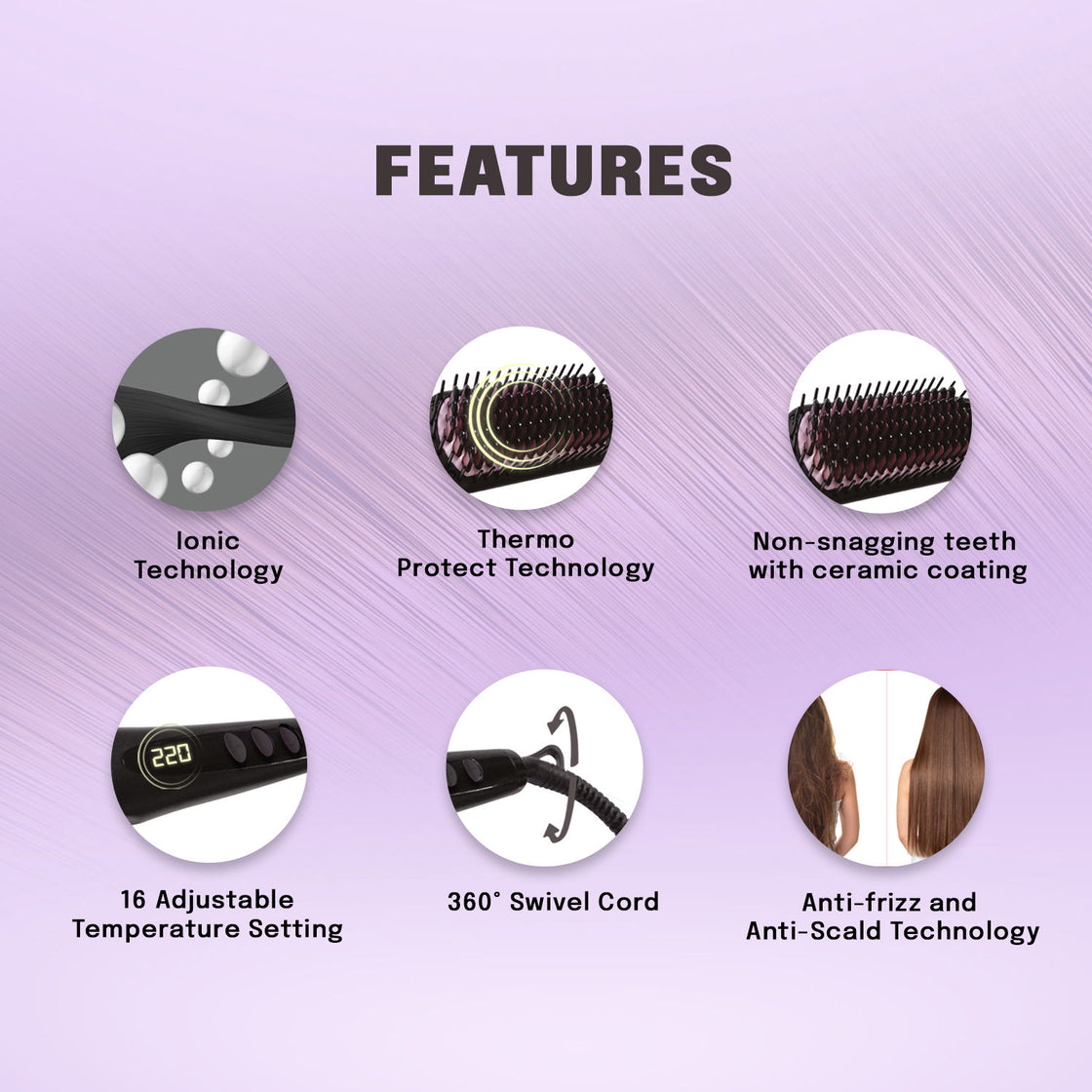 Vega Black Shine Hair Straightening Brush With Ionic Technology & 16 Temprature Settings (Vhsb-04)-5