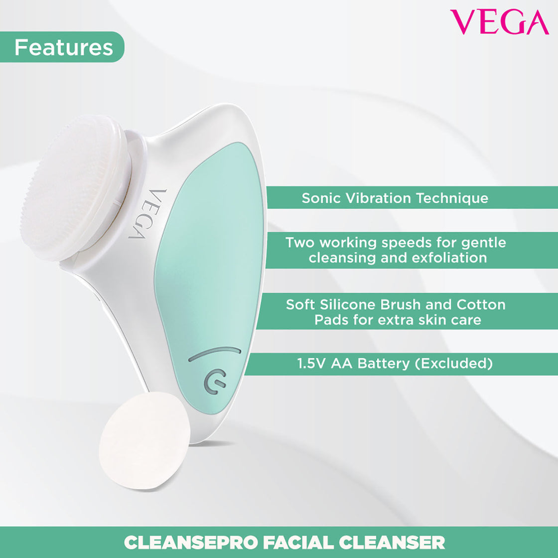 Vega Cleanse Pro Facial Cleanser With Sonic Vibration Technique (Vhfc-03)-6