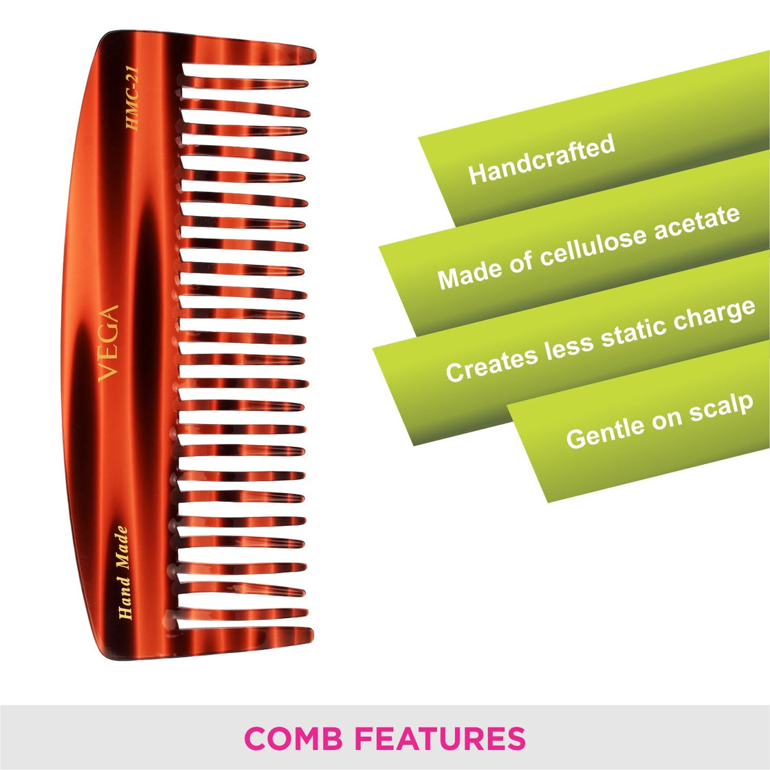 Vega De-Tangling Handcrafted Comb - Large (Hmc-21)-4