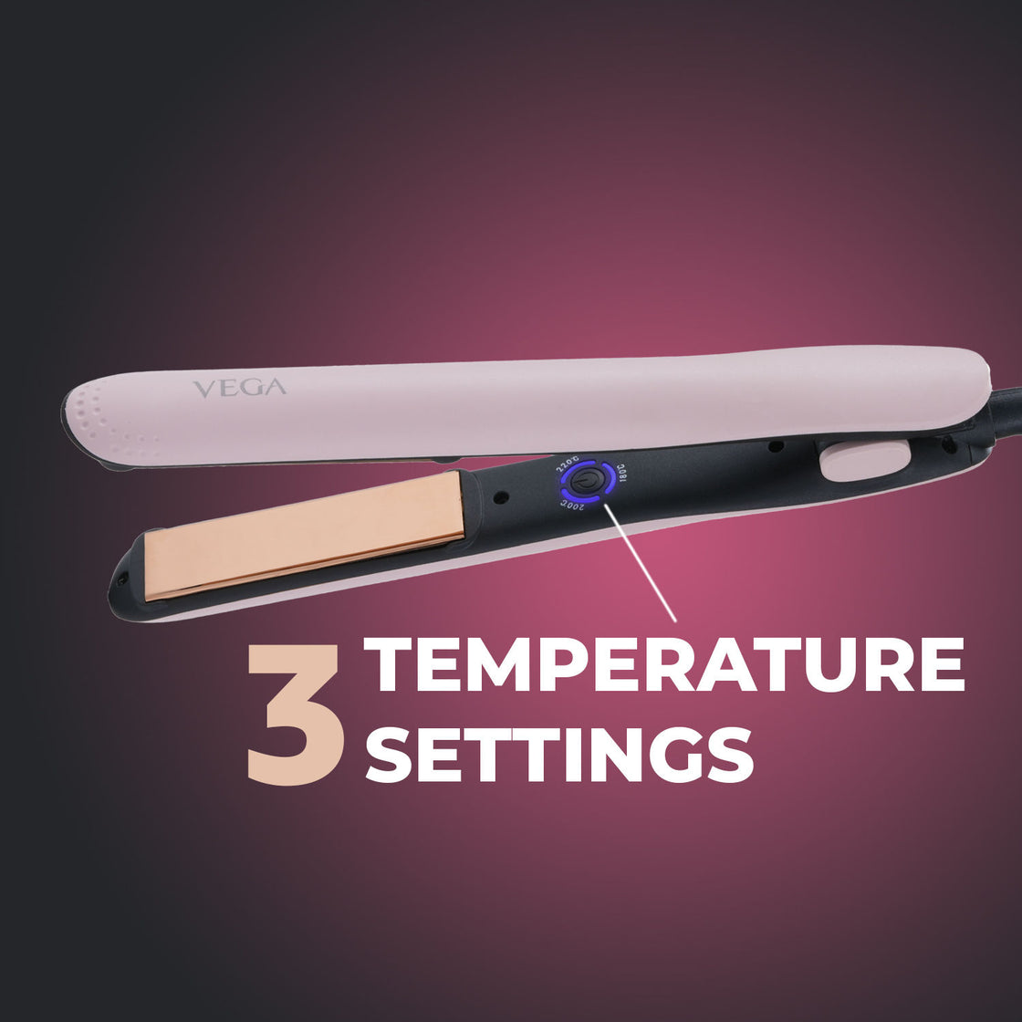 Vega Go Glam Hair Straightener With Titanium Plates &Amp; 3 Temperature Settings - Pink (Vhsh-32)-2