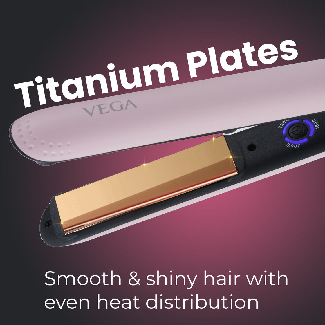 Vega Go Glam Hair Straightener With Titanium Plates &Amp; 3 Temperature Settings - Pink (Vhsh-32)-3