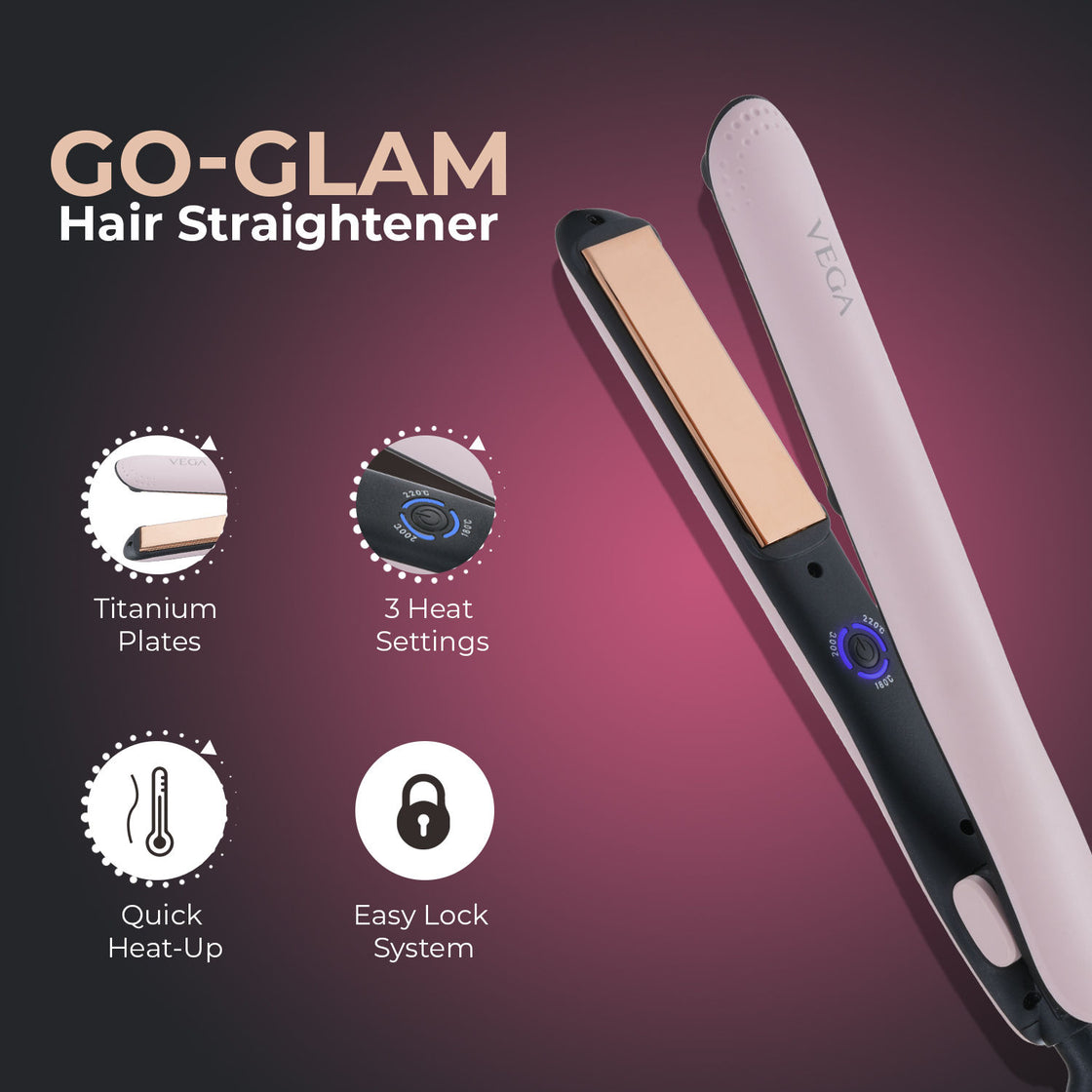 Vega Go Glam Hair Straightener With Titanium Plates &Amp; 3 Temperature Settings - Pink (Vhsh-32)-5