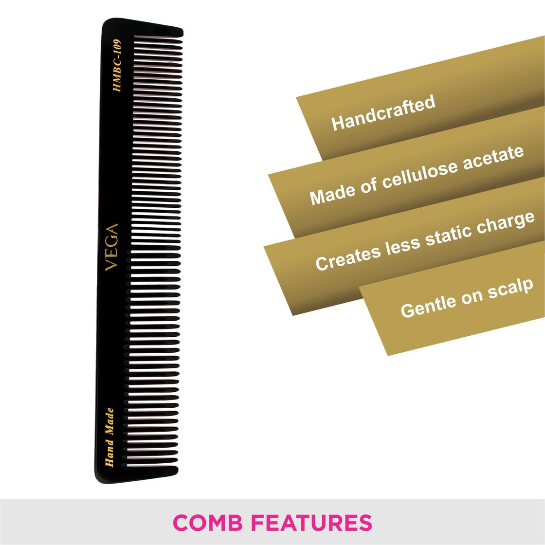 Vega Handcrafted Black Hair Comb (Hmbc-109)-4