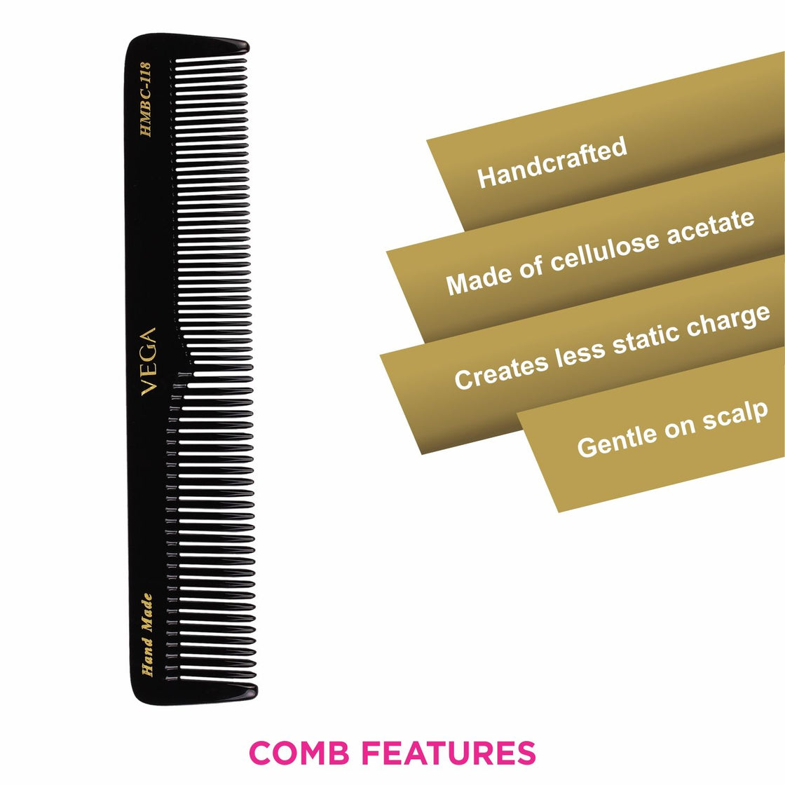 Vega Handcrafted Comb - Black (Hmbc-118)-4