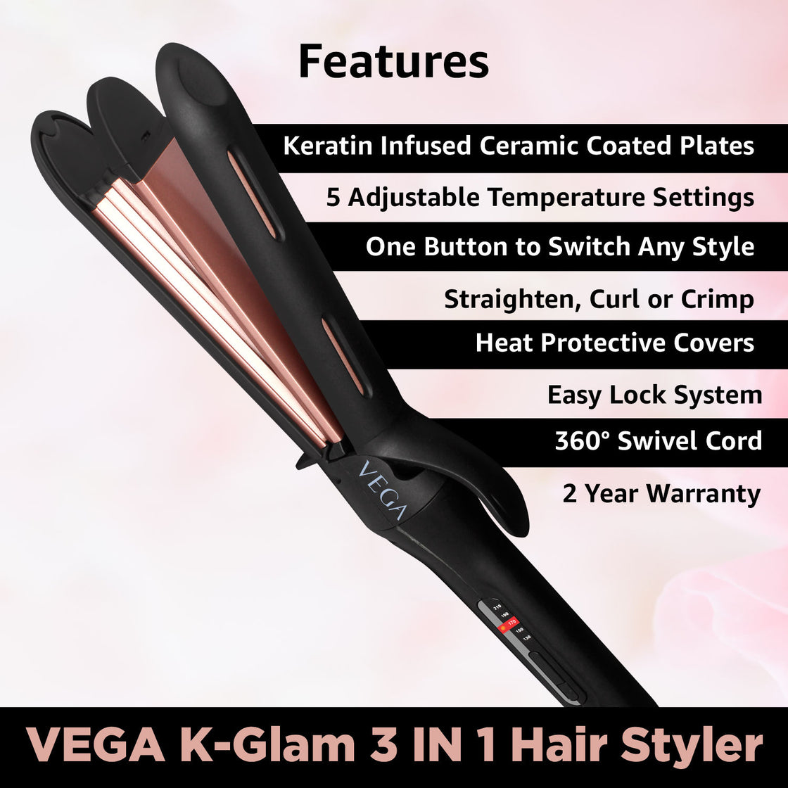 Vega K-Glam 3 In 1 Hair Styler - Rose Gold (Vhscc-04)-5