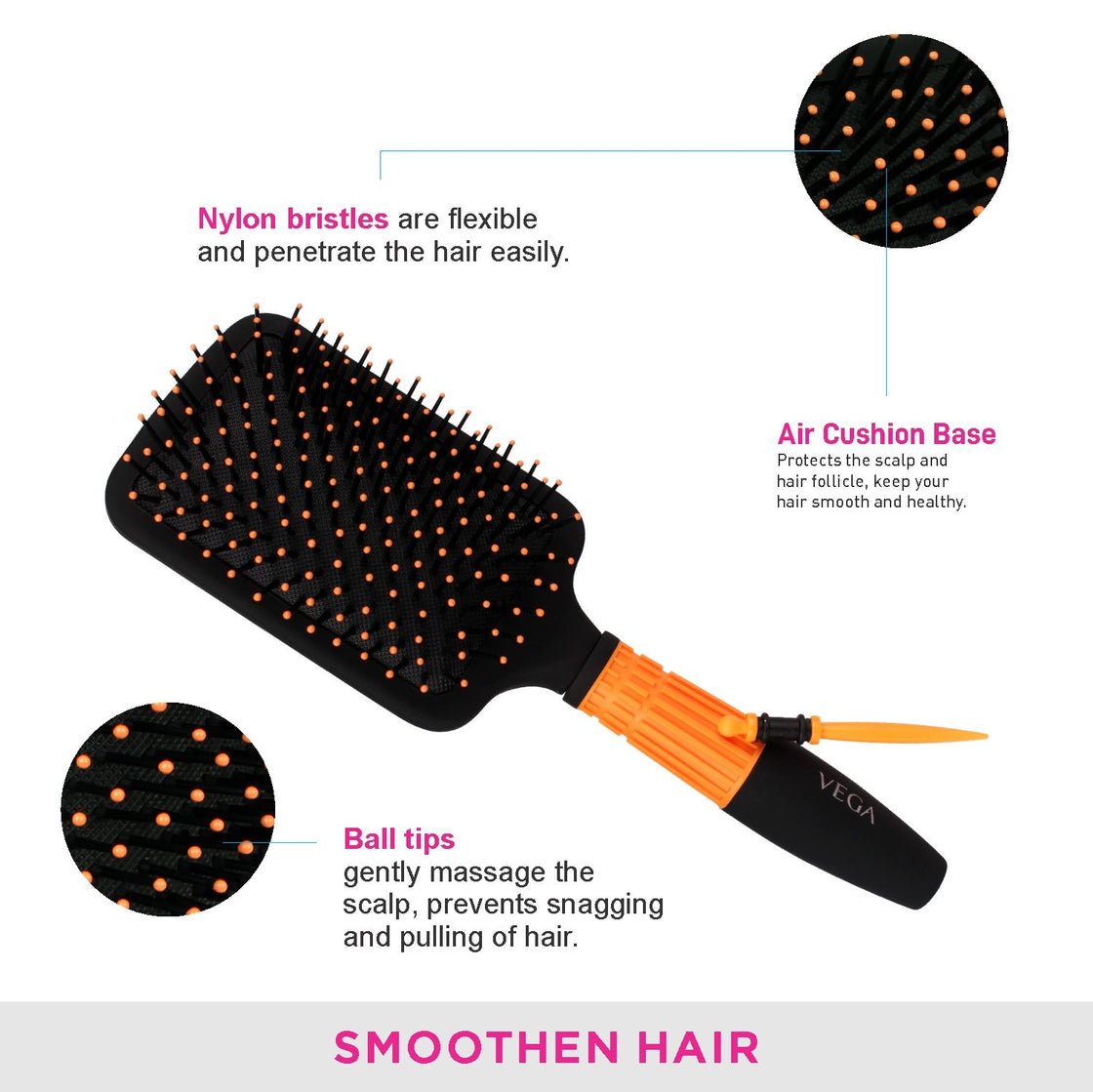 Vega Paddle Hair Brush (E15-Pb)-4