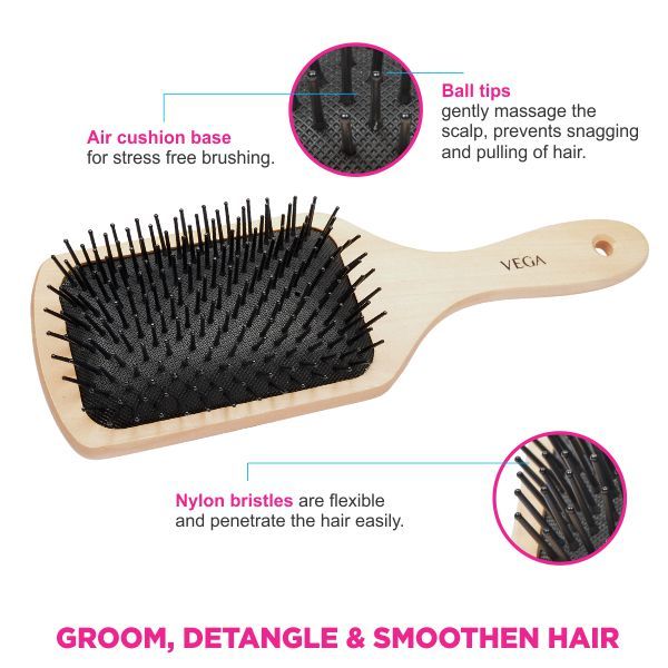 Vega Wooden Paddle Hair Brush - (E2-Pb)-6
