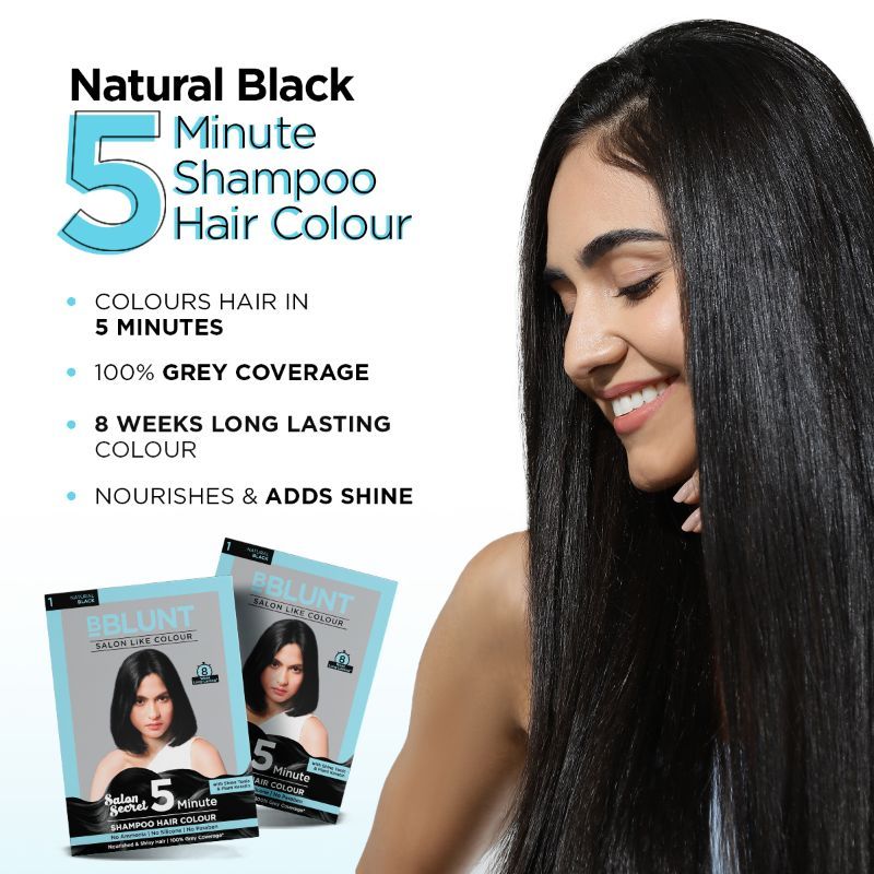 Bblunt 5 Minute Shampoo Hair Colour For 100% Grey Coverage - Natural Black-2