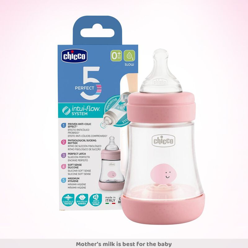 Chicco Perfect5 Feeding Bottle (150ml, Slow) (Pink)